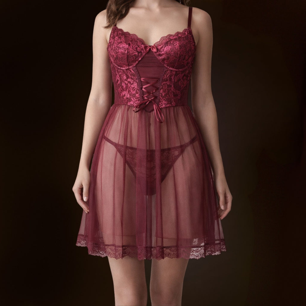 Bordo Dantel Fantazi Babydoll