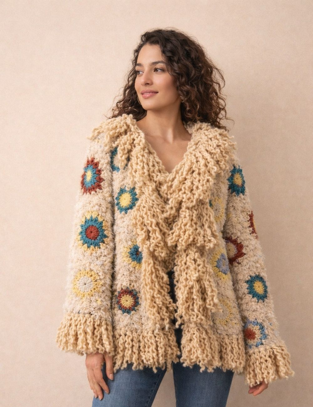 Boho Kahve Renk Patchwork Ceket