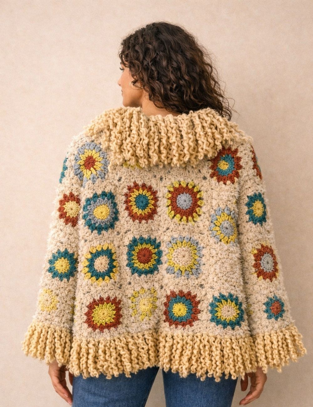 Boho Kahve Renk Patchwork Ceket