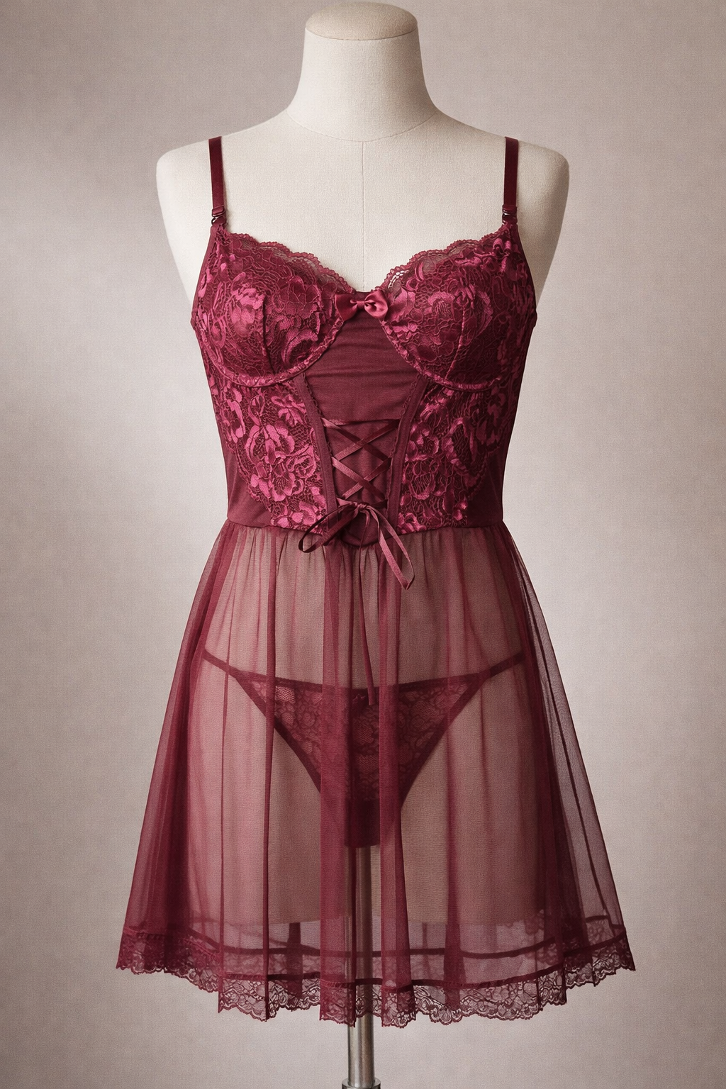 Bordo Dantel Fantazi Babydoll