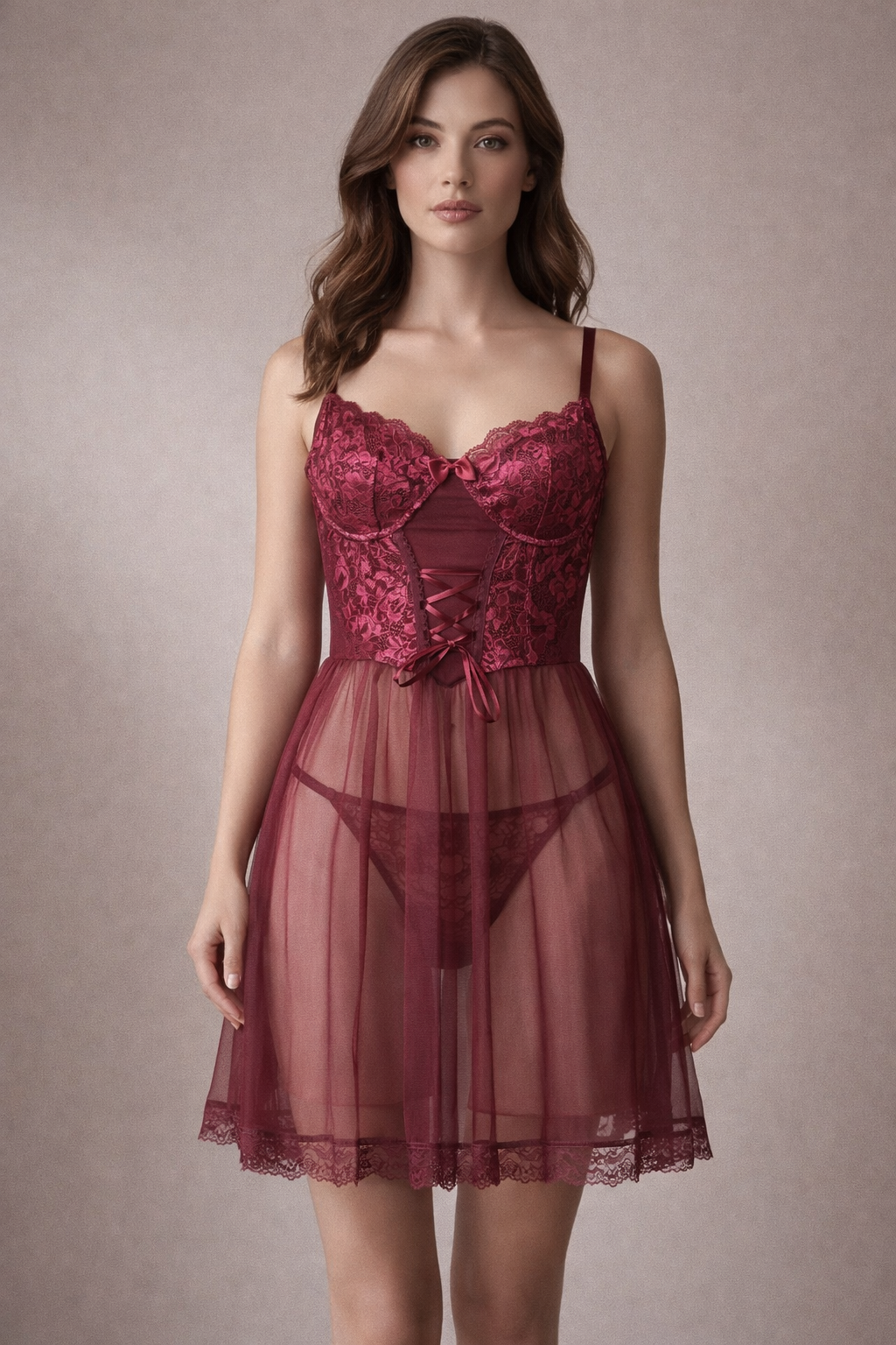 Bordo Dantel Fantazi Babydoll