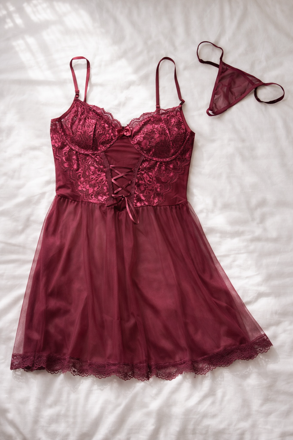 Bordo Dantel Fantazi Babydoll