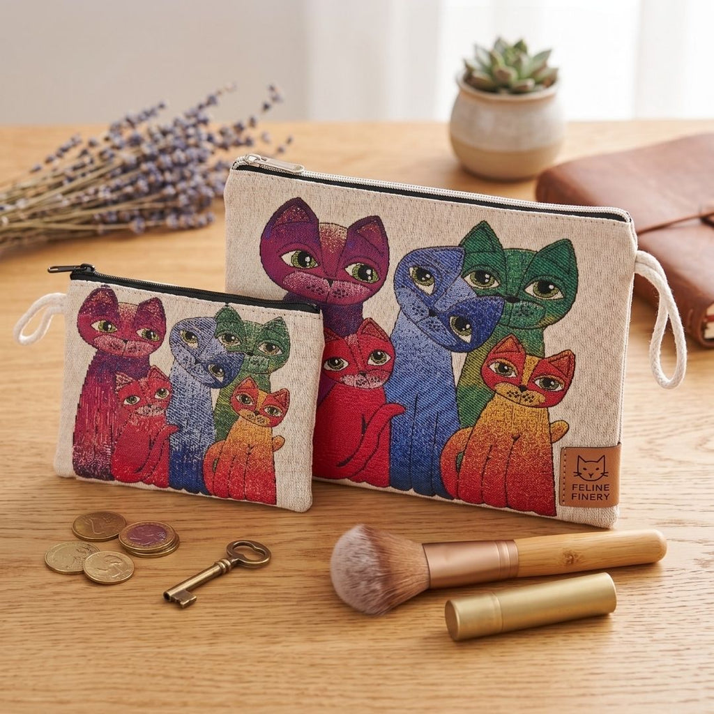 Art Cat Goblen Makyaj Çantası ve Cuzdan Seti
