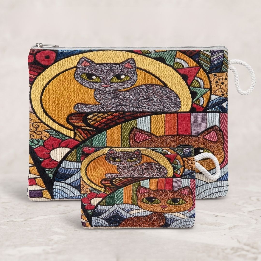 Art Cat Goblen Makyaj Çantası ve Cuzdan Seti