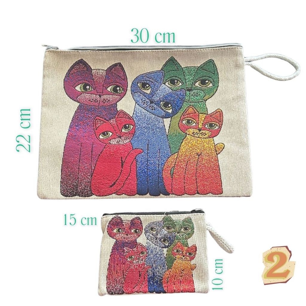 Art Cat Goblen Makyaj Çantası ve Cuzdan Seti