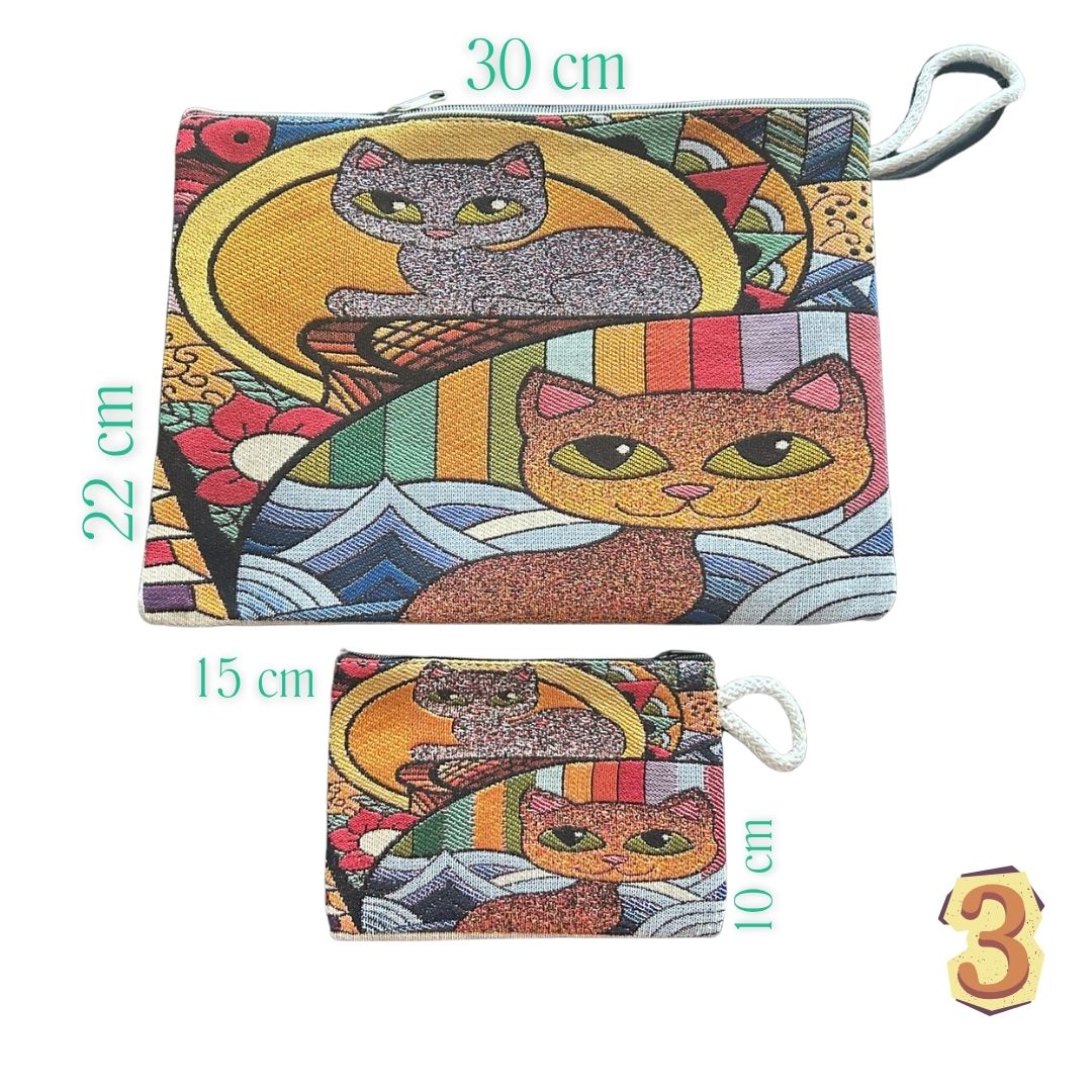 Art Cat Goblen Makyaj Çantası ve Cuzdan Seti
