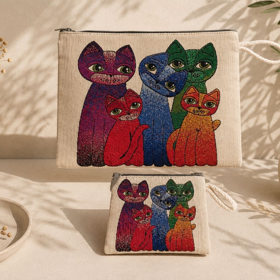 Art Cat Goblen Makyaj Çantası ve Cuzdan Seti