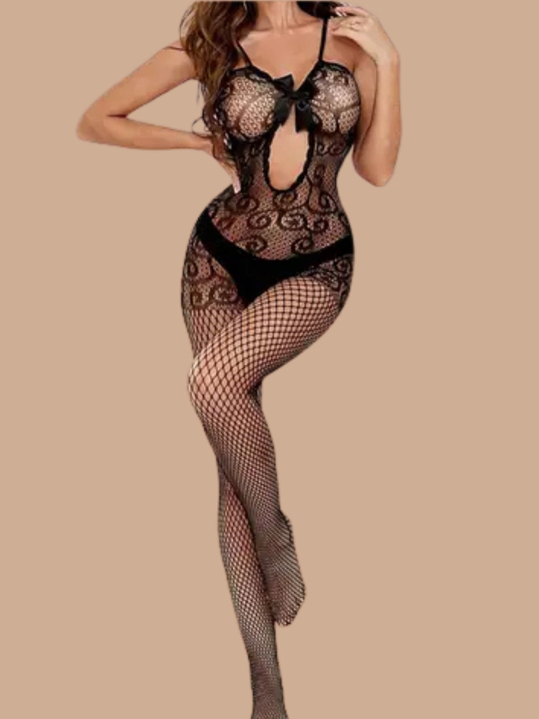 Gothic Petal - Dekolteli ve Fiyonk Detay File Tulum