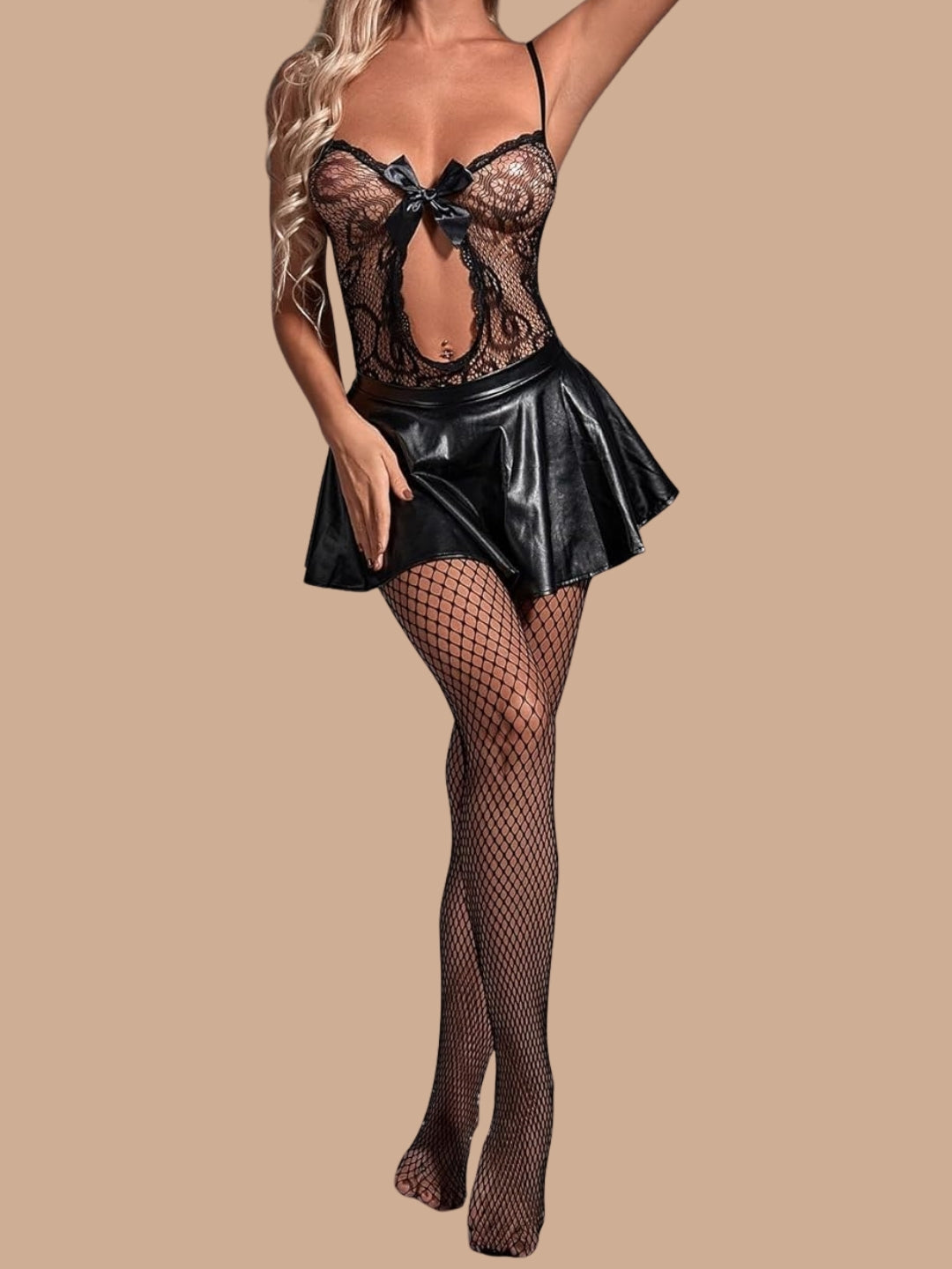Gothic Petal - Dekolteli ve Fiyonk Detay File Tulum