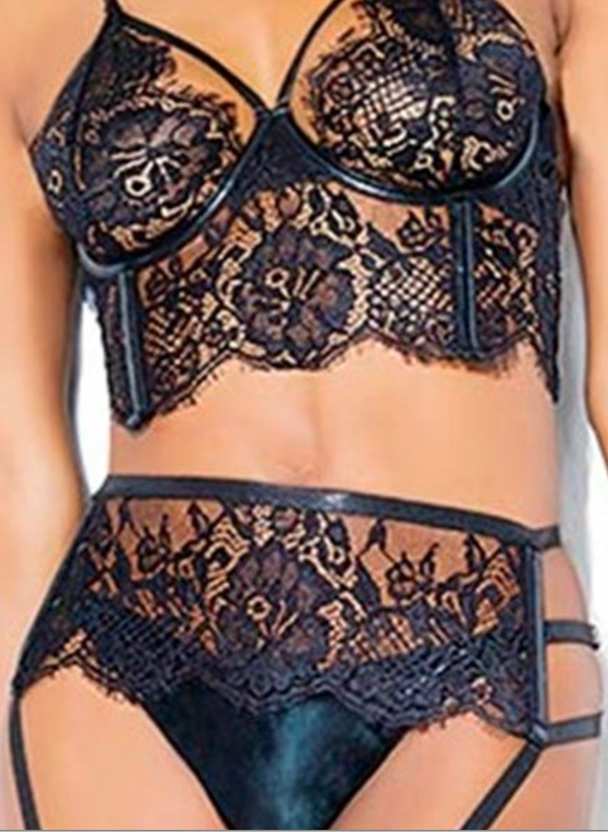 Siyah Dantelli Fantezi Jartiyer Set