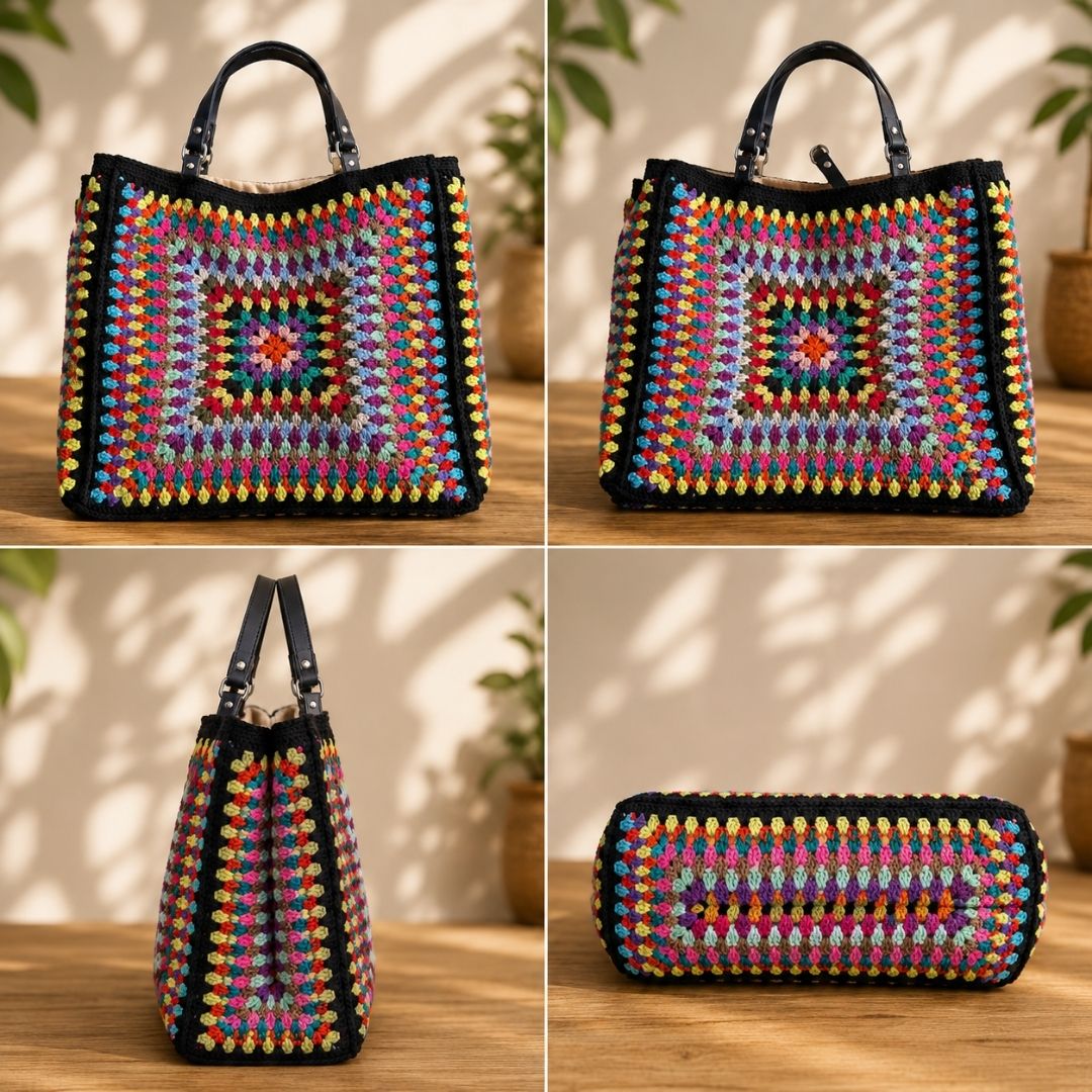 Handmade Renkli Bohem Tote Canta | Oversize Omuz ve Plaj Cantasi