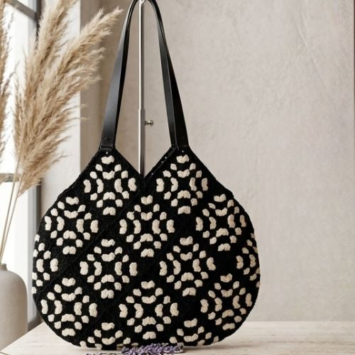 Handmade Motifli  Deri Sap Omuz Cantasi
