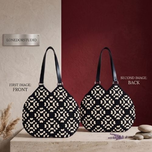 Handmade Motifli  Deri Sap Omuz Cantasi