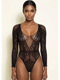 Noir Symphony - Hibrit Floral Dantel ve  Baklava Desen Bodysuit