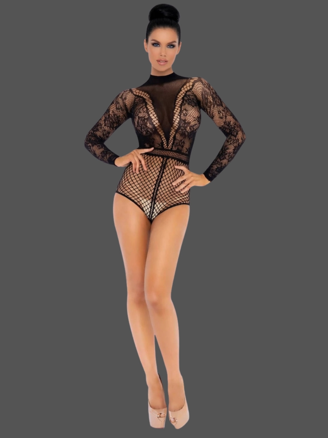 Obsidian Lace - Geometrik Dantel ve File Bodysuit