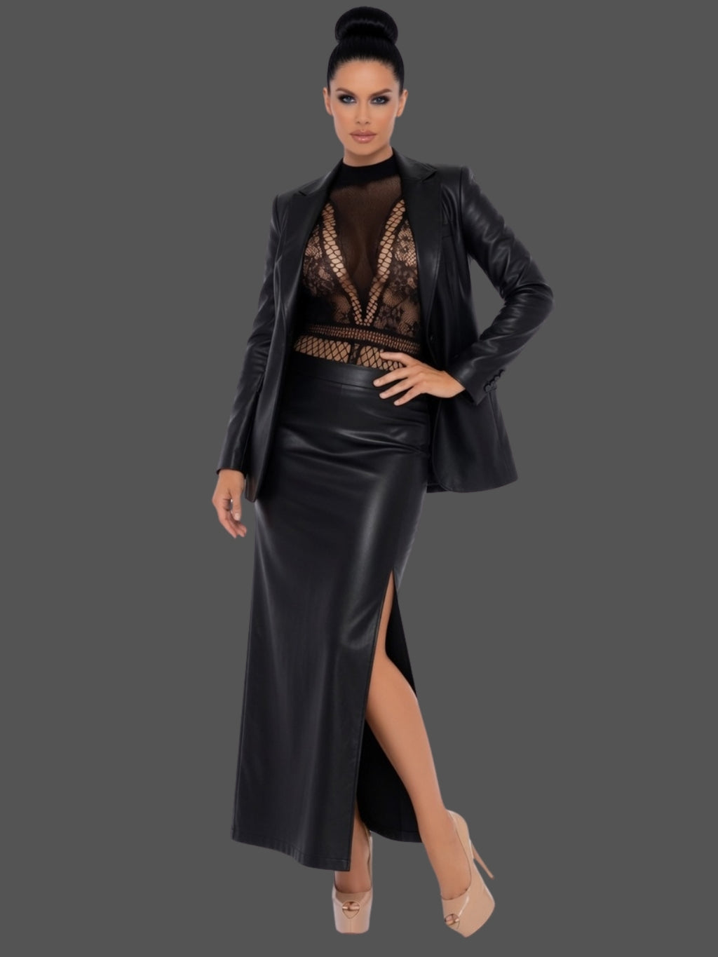 Obsidian Lace - Geometrik Dantel ve File Bodysuit