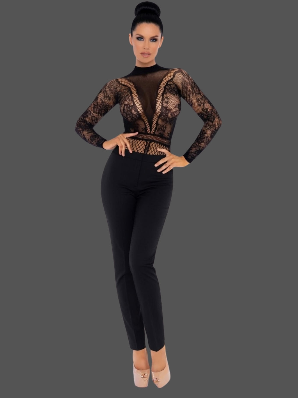 Obsidian Lace - Geometrik Dantel ve File Bodysuit
