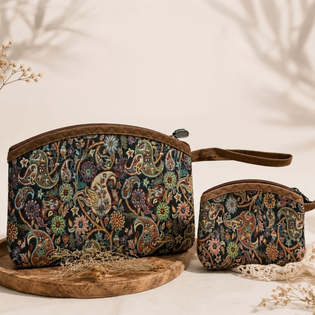 Paisley Desenli Makyaj Cantasi ve Organizer Seti