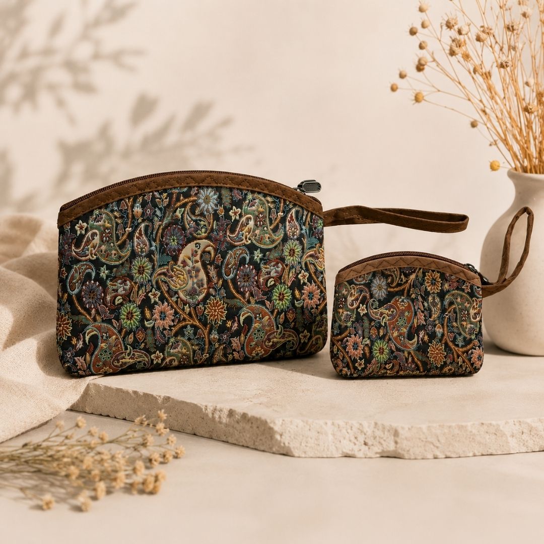 Paisley Desenli Makyaj Cantasi ve Organizer Seti
