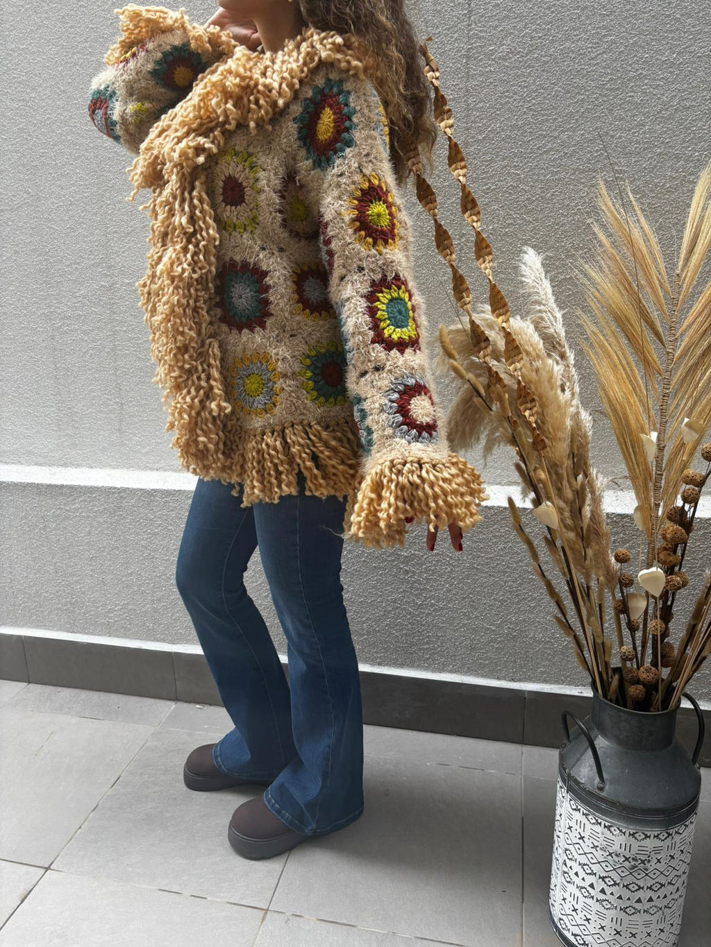 Boho Kahve Renk Patchwork Ceket
