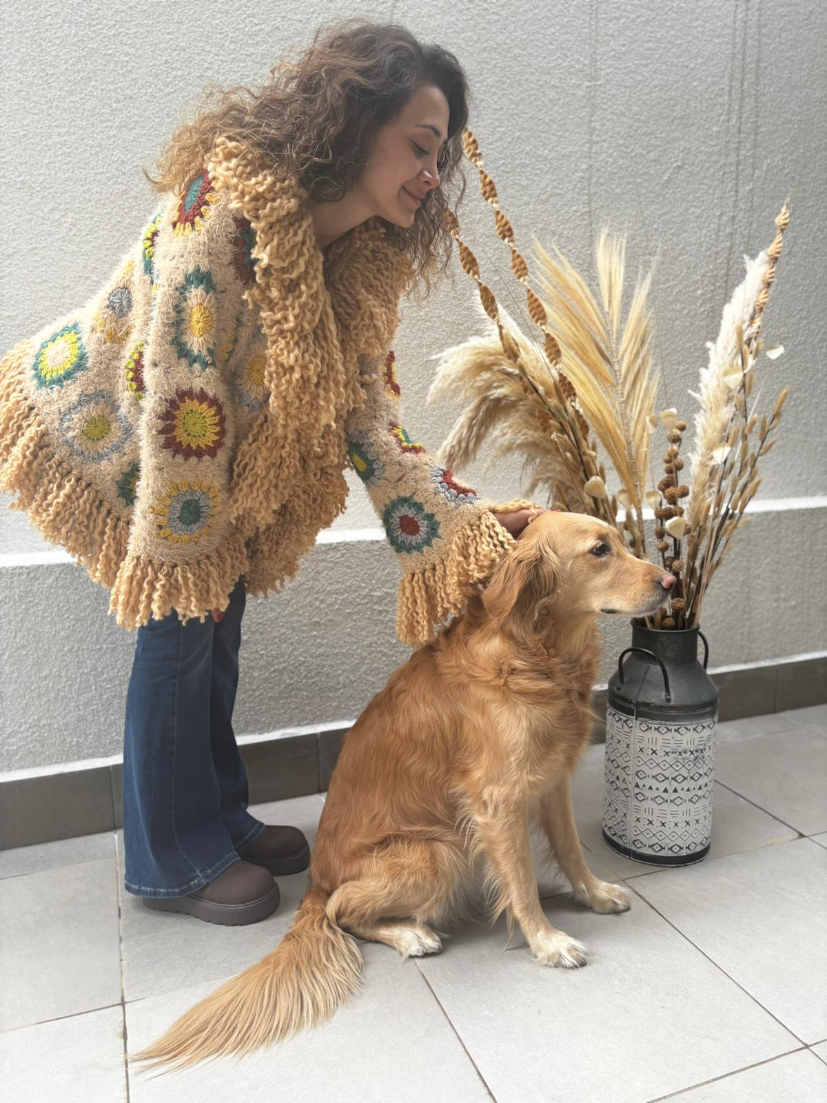 Boho Kahve Renk Patchwork Ceket