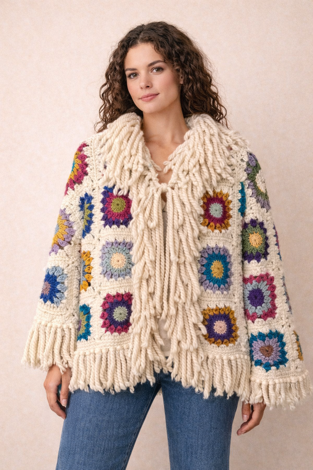 Boho Stil Renkli Motifli Patchwork Ceket