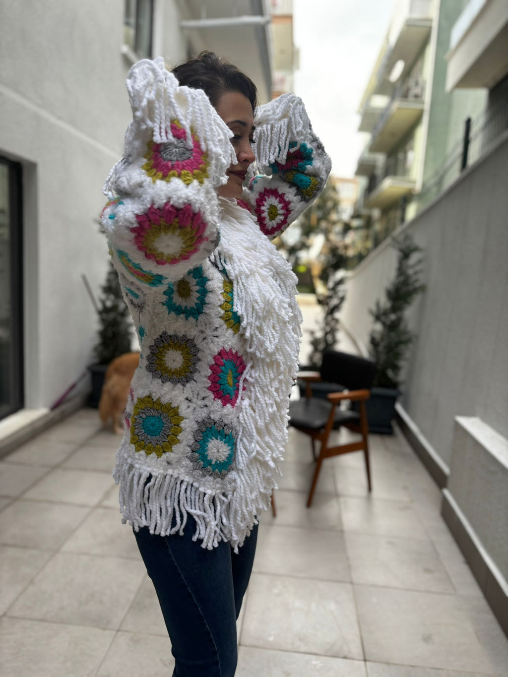 Boho Stil Renkli Motifli Patchwork Ceket