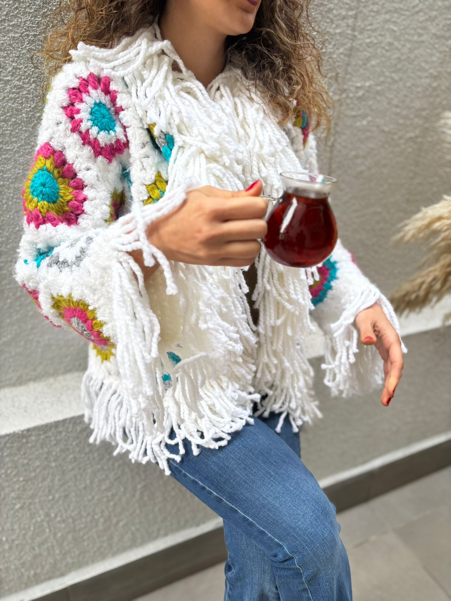 Boho Stil Renkli Motifli Patchwork Ceket