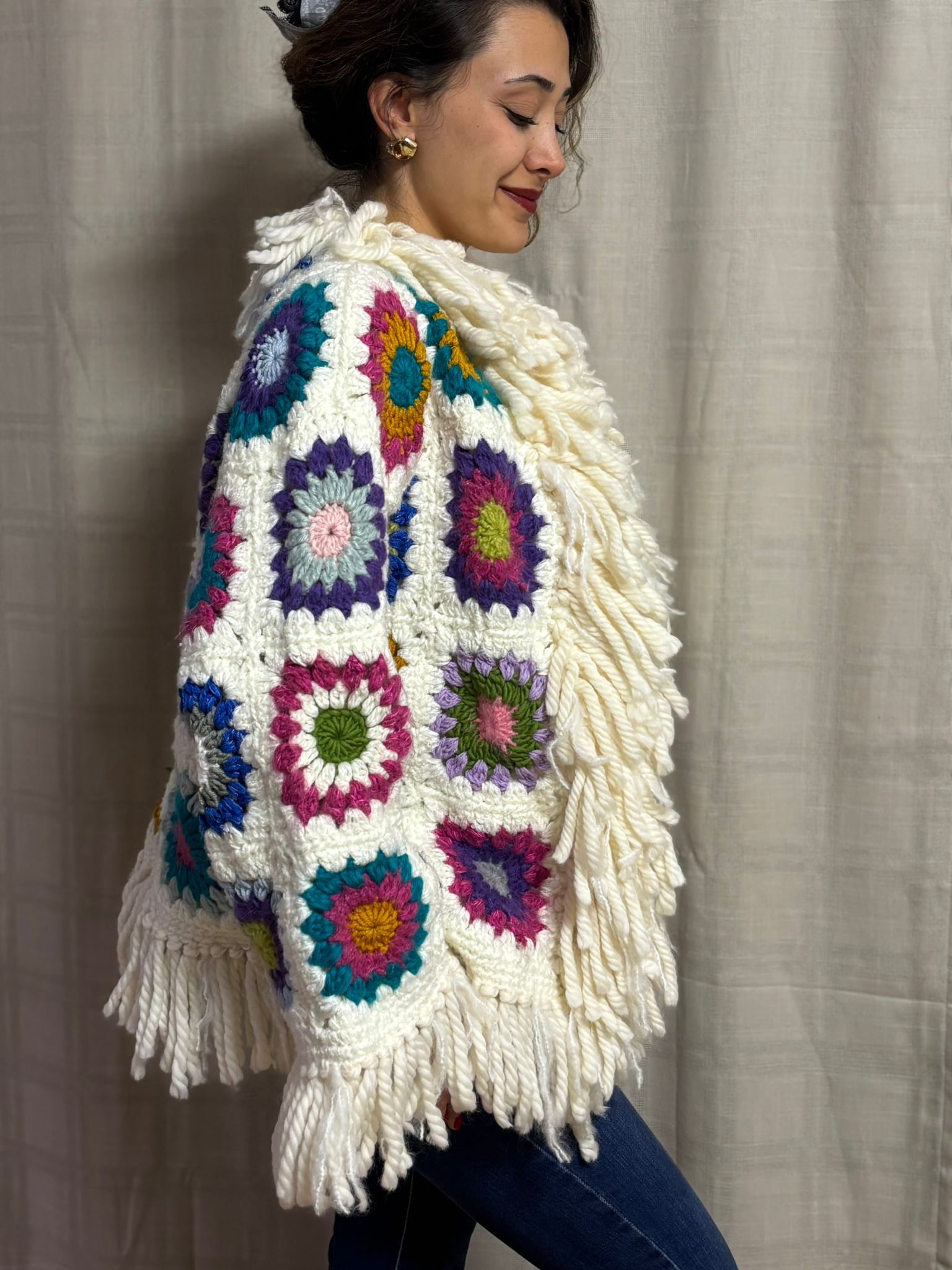 Boho Stil Renkli Motifli Patchwork Ceket