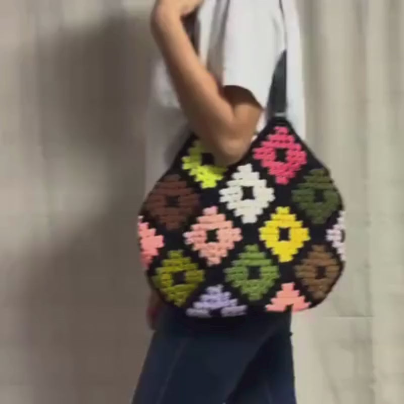 Handmade Motifli  Deri Sap Omuz Cantasi