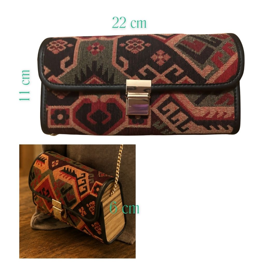 Anadolu Kilim Desenli Zincir Askili Omuz Cantasi
