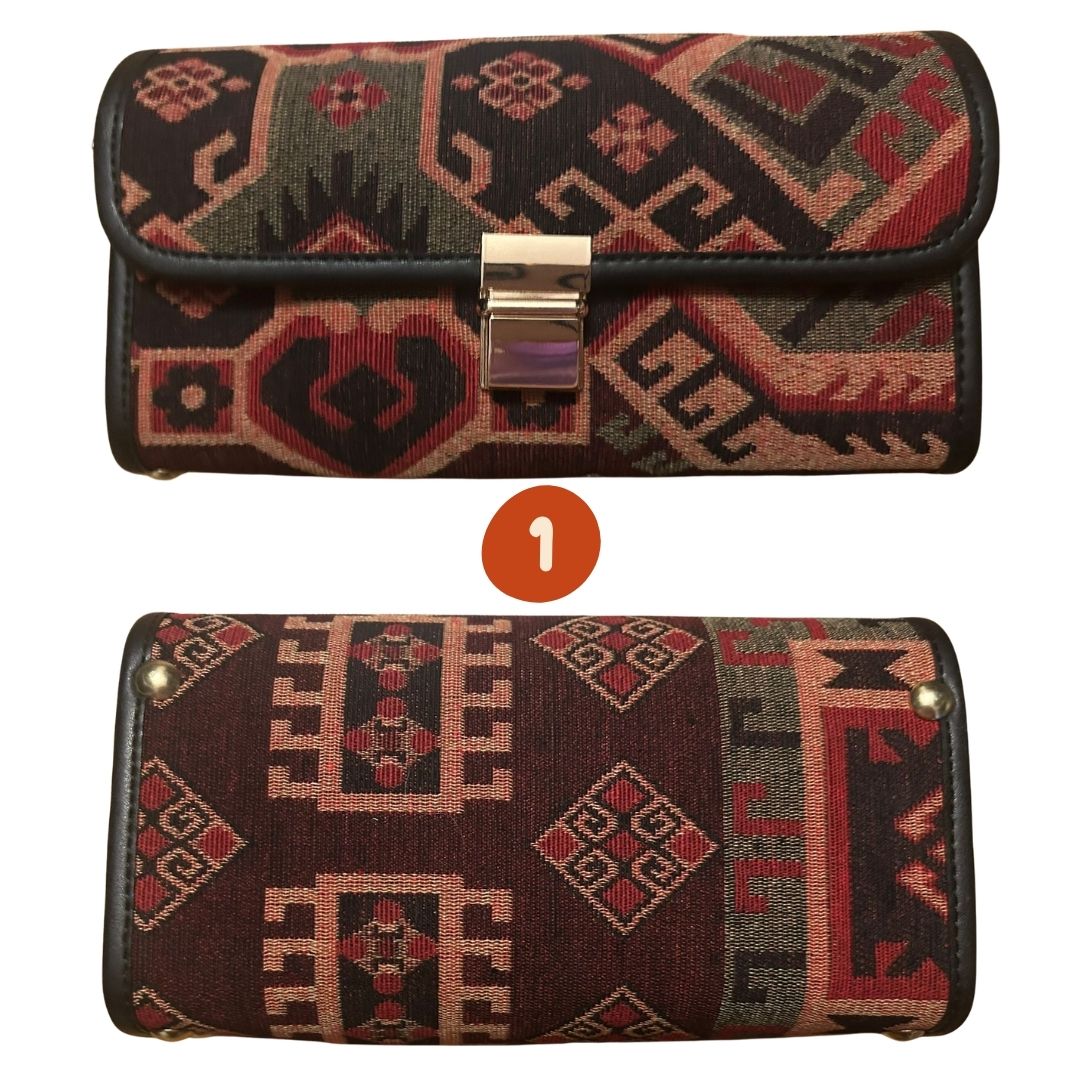 Anadolu Kilim Desenli Zincir Askili Omuz Cantasi