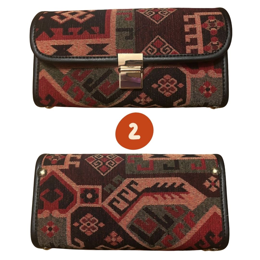 Anadolu Kilim Desenli Zincir Askili Omuz Cantasi