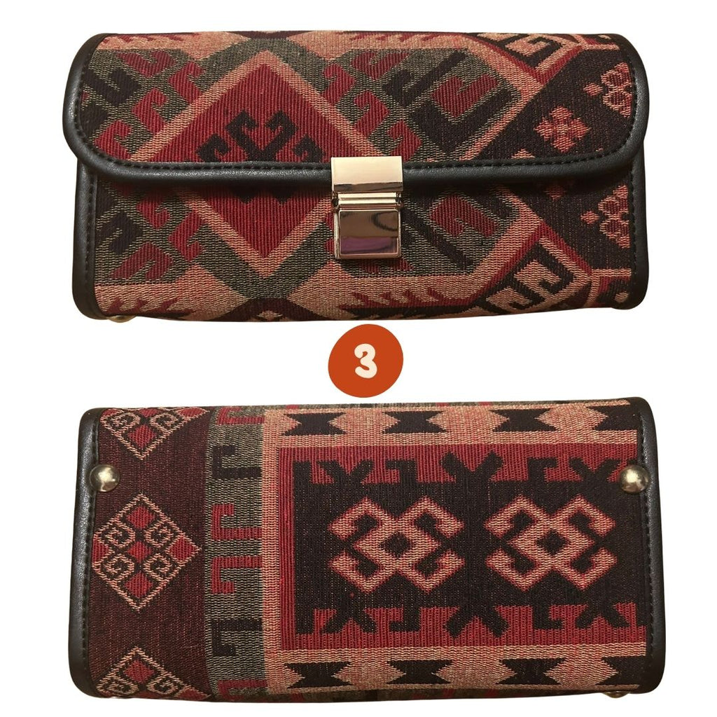 Anadolu Kilim Desenli Zincir Askili Omuz Cantasi