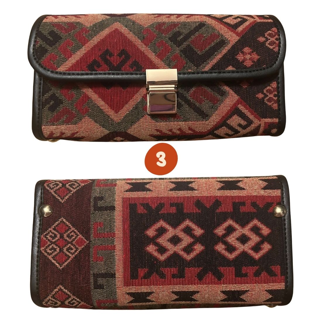 Anadolu Kilim Desenli Zincir Askili Omuz Cantasi