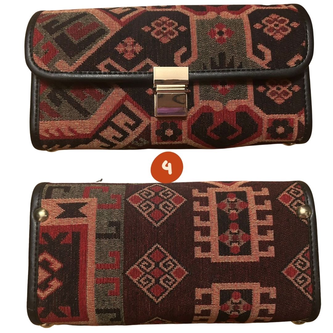 Anadolu Kilim Desenli Zincir Askili Omuz Cantasi